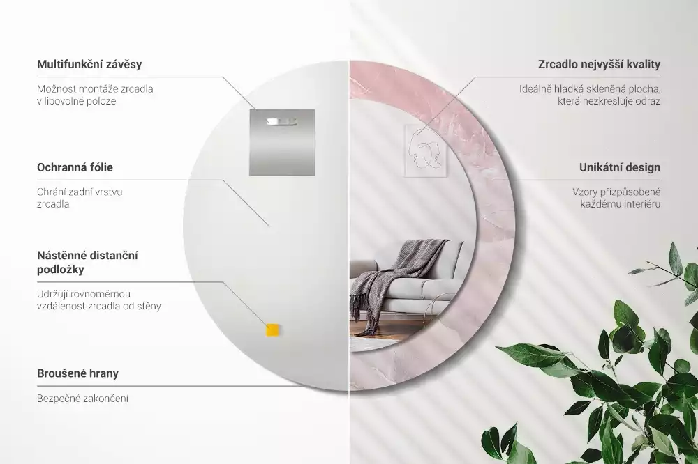 Miroir rond avec décoration Pierre rose