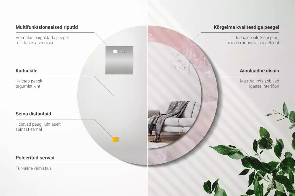 Miroir rond avec décoration Pierre rose