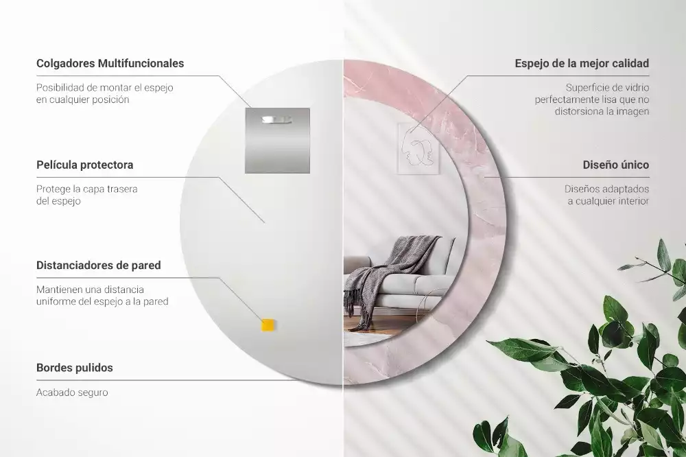 Miroir rond avec décoration Pierre rose