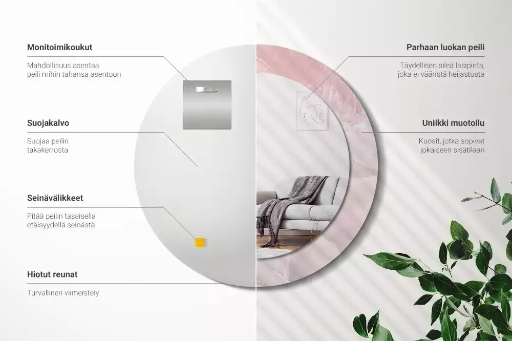 Miroir rond avec décoration Pierre rose