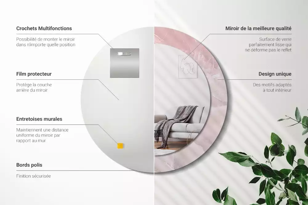 Miroir rond avec décoration Pierre rose