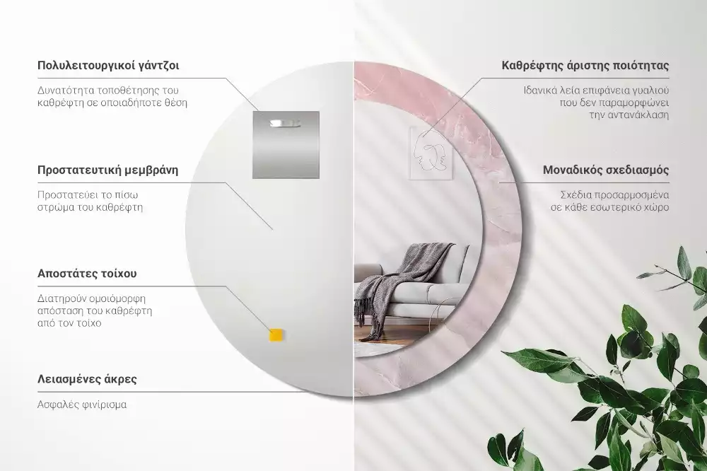 Miroir rond avec décoration Pierre rose