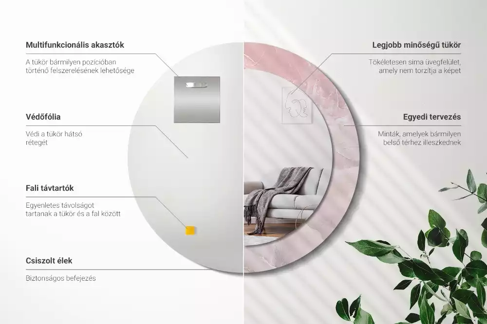 Miroir rond avec décoration Pierre rose