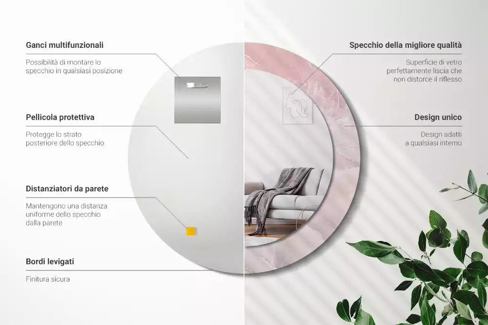 Miroir rond avec décoration Pierre rose