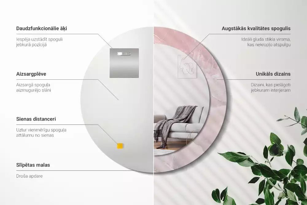 Miroir rond avec décoration Pierre rose