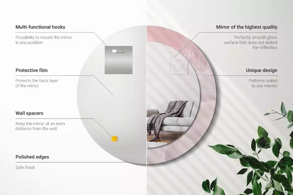 Miroir rond avec décoration Pierre rose