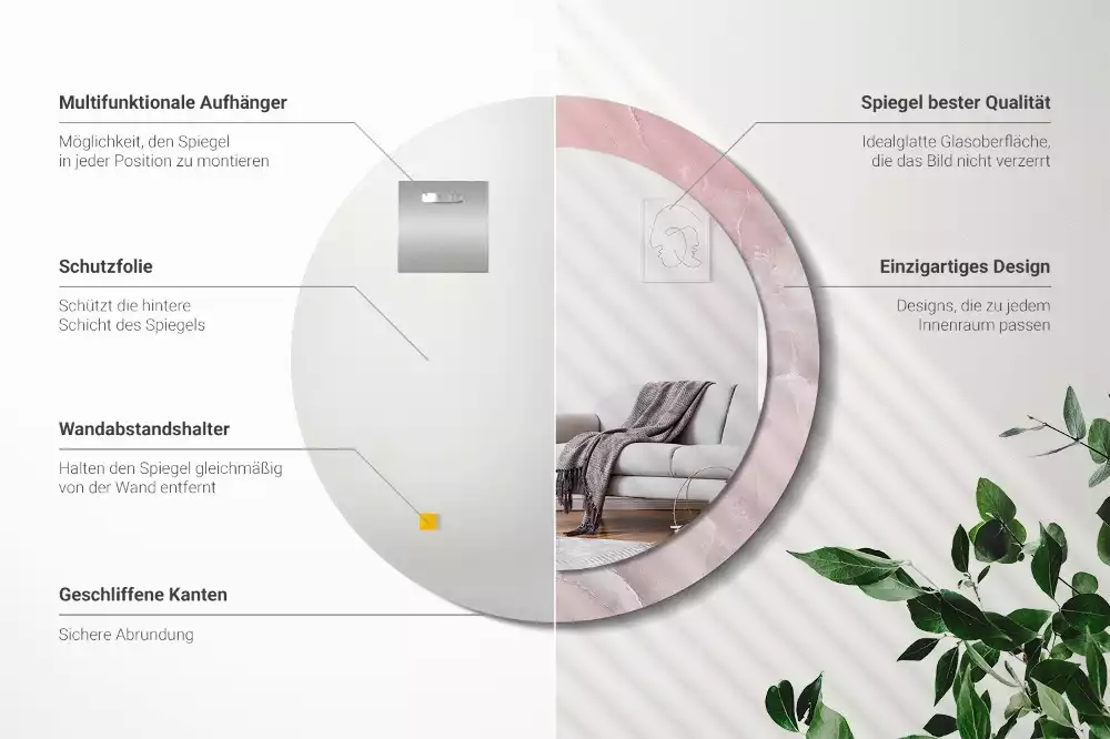 Miroir rond avec décoration Pierre rose