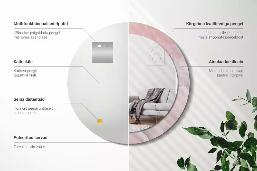 Miroir rond avec décoration Pierre rose