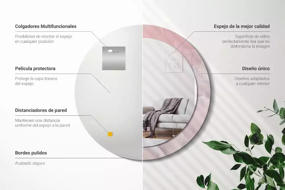 Miroir rond avec décoration Pierre rose