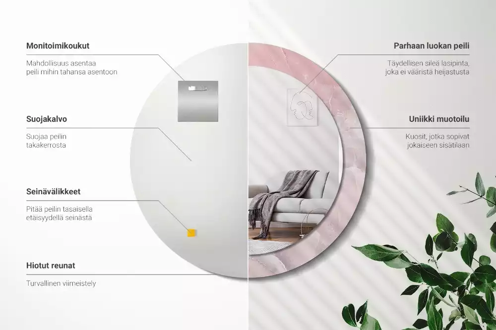 Miroir rond avec décoration Pierre rose