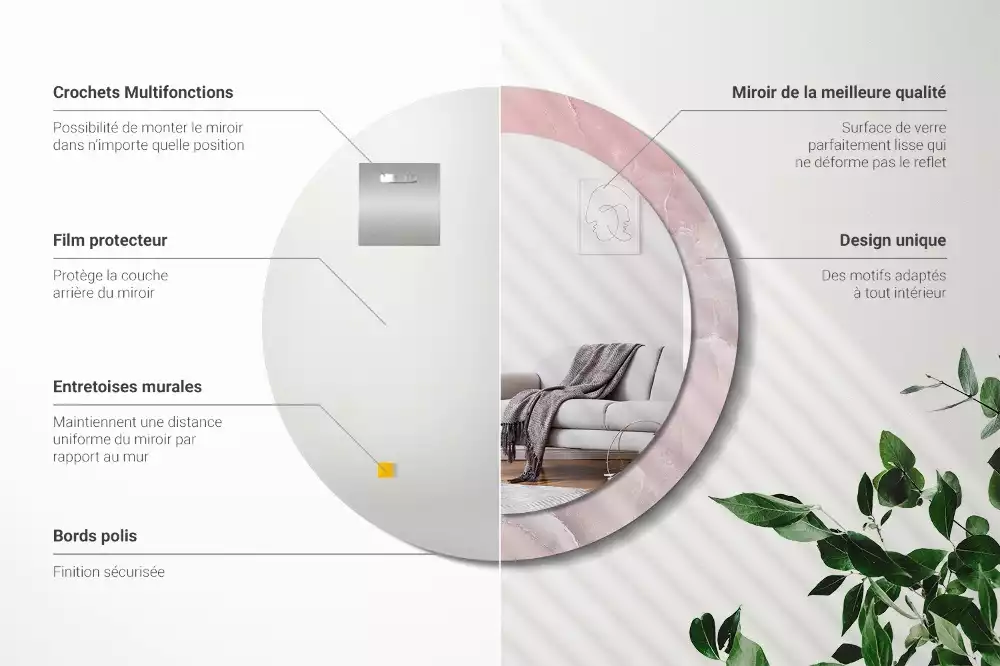 Miroir rond avec décoration Pierre rose