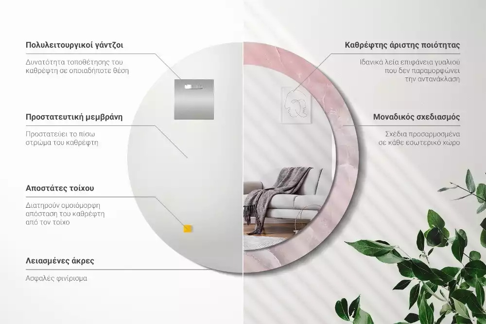 Miroir rond avec décoration Pierre rose