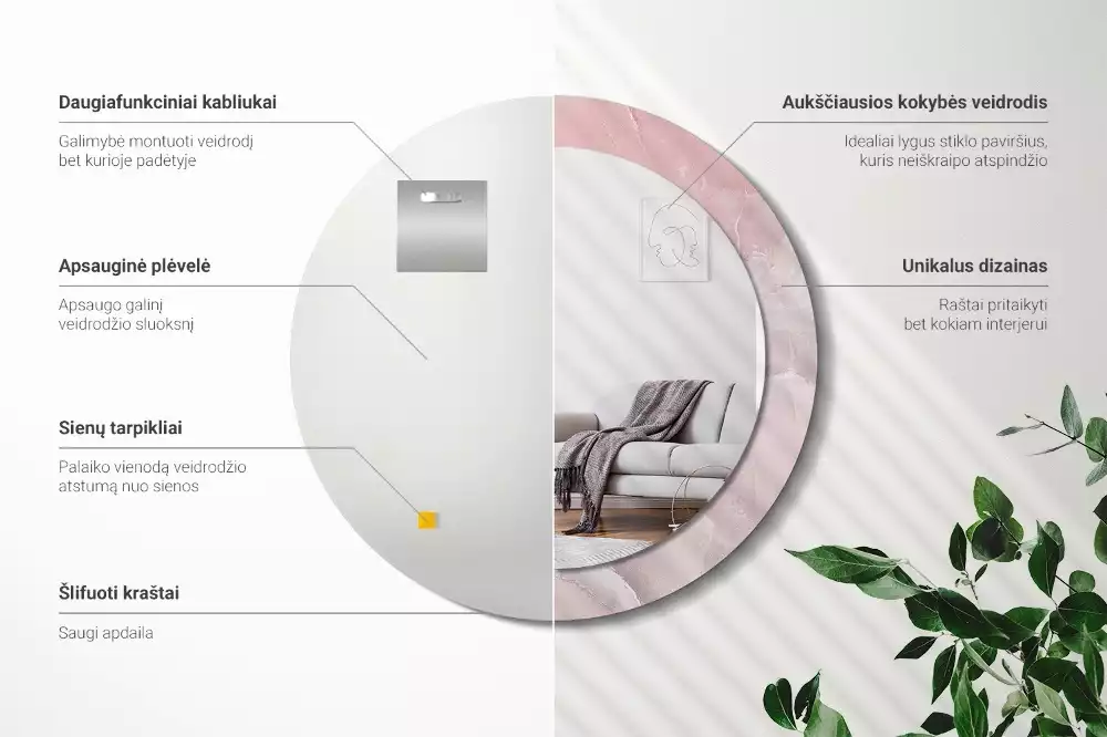 Miroir rond avec décoration Pierre rose