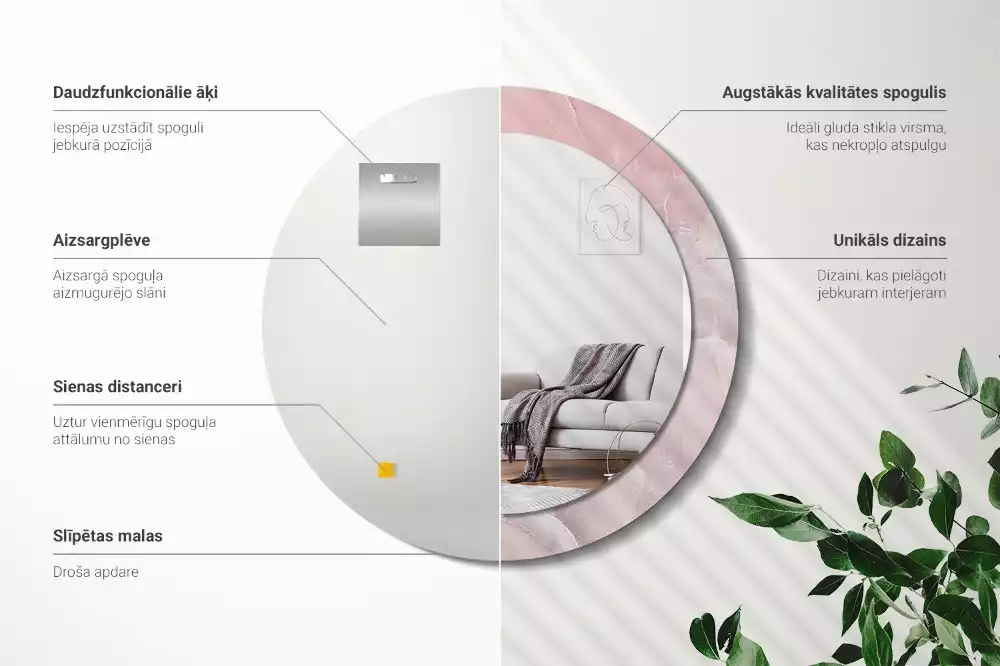 Miroir rond avec décoration Pierre rose