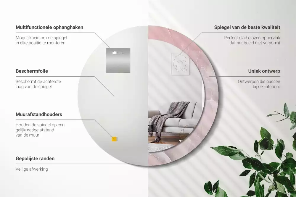 Miroir rond avec décoration Pierre rose