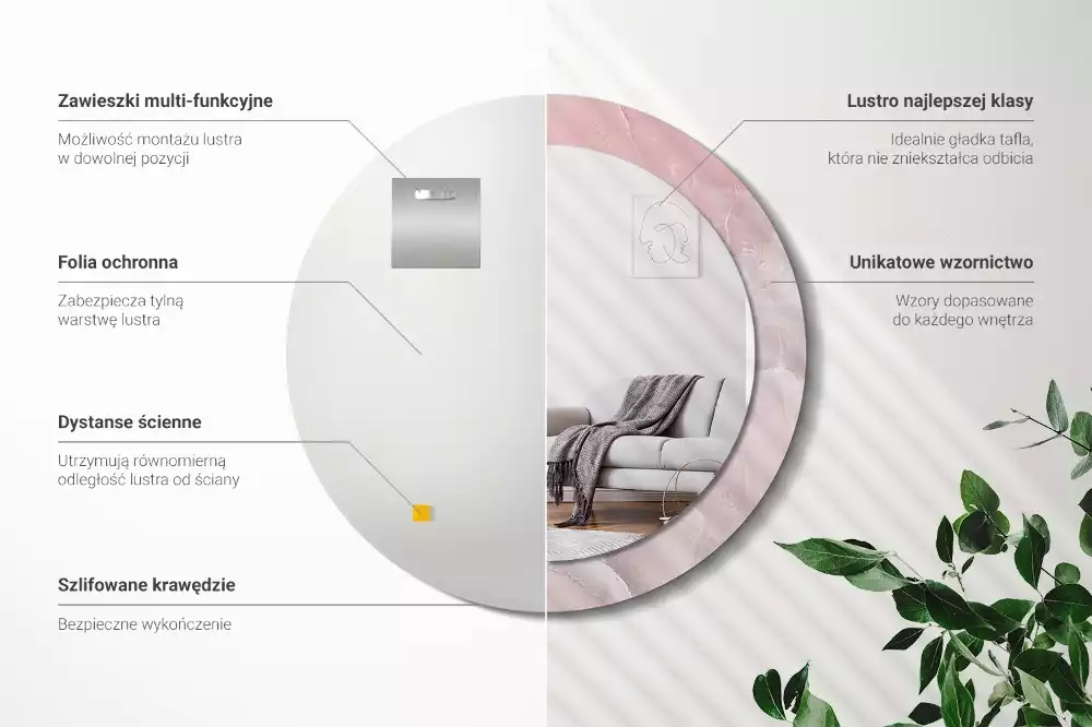 Miroir rond avec décoration Pierre rose