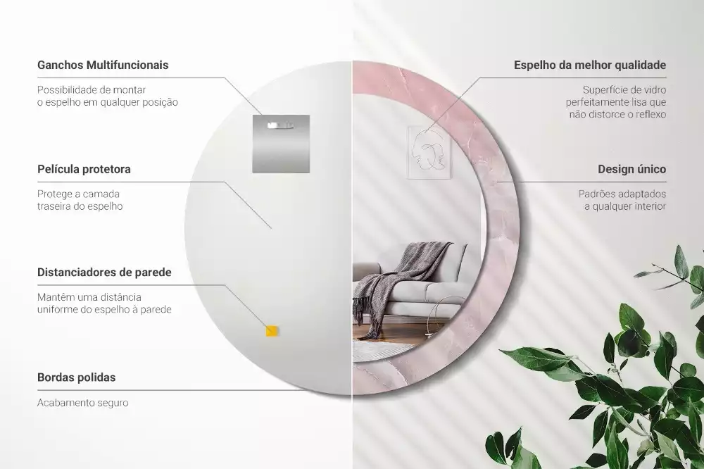 Miroir rond avec décoration Pierre rose