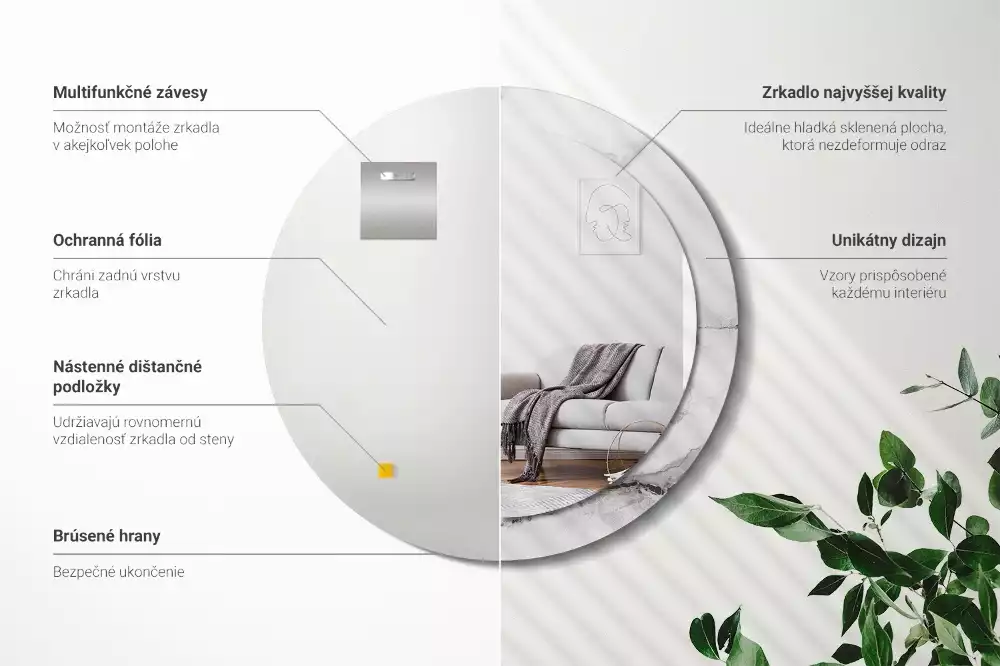 Miroir rond avec décoration Marbre blanc