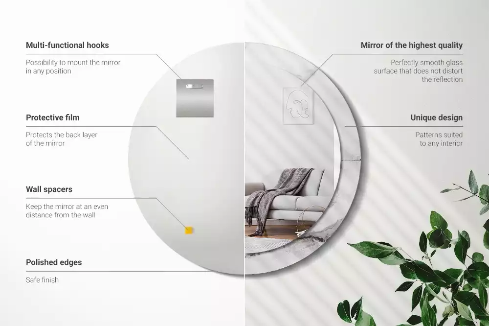 Miroir rond avec décoration Marbre blanc