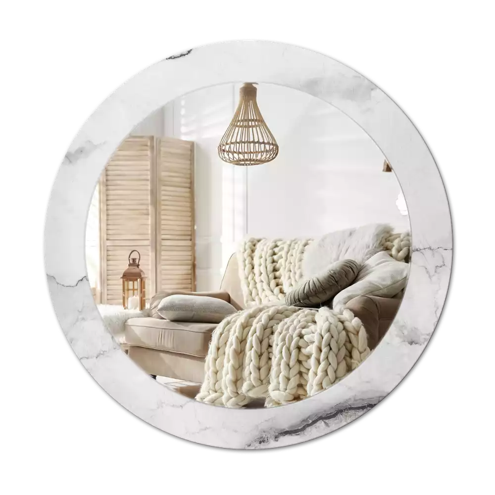 Miroir rond avec décoration Marbre blanc