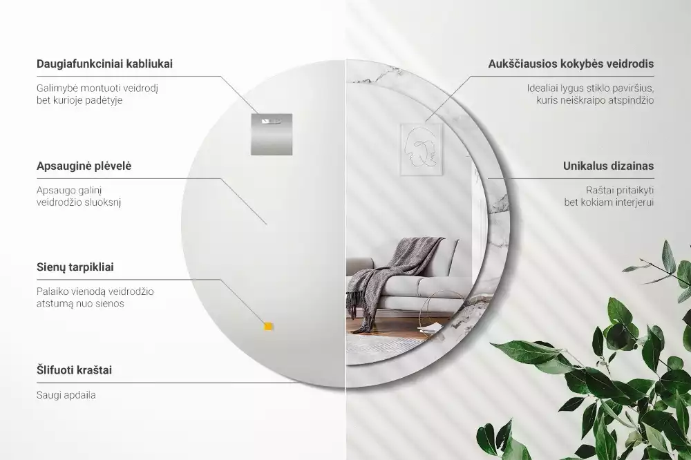 Miroir rond avec décoration Marbre blanc