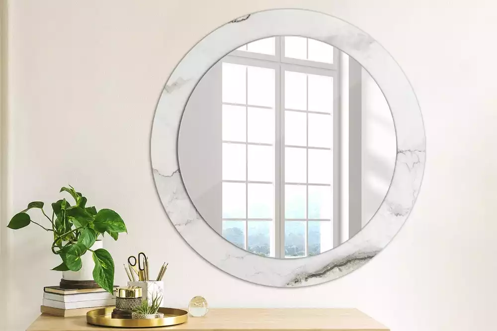 Miroir rond avec décoration Marbre blanc