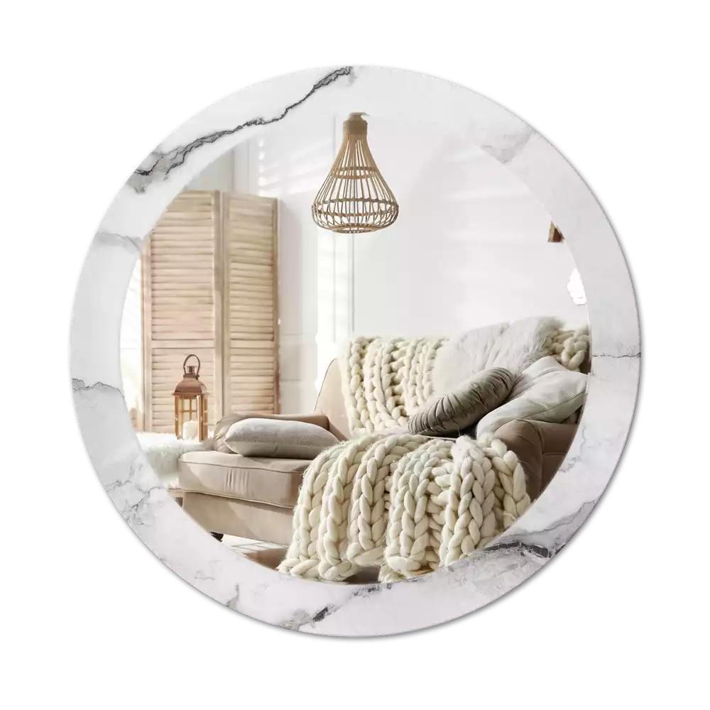 Miroir rond avec décoration Marbre blanc