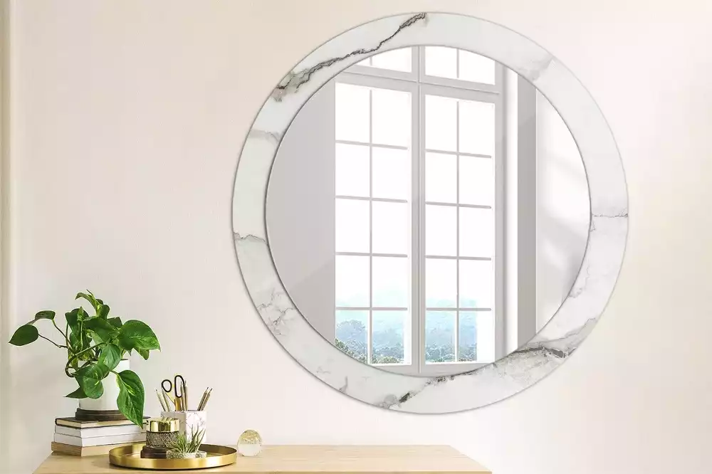 Miroir rond avec décoration Marbre blanc