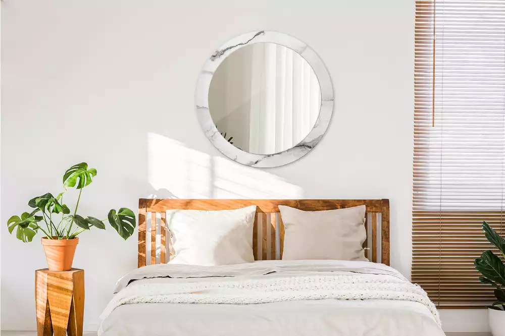 Miroir rond avec décoration Marbre blanc