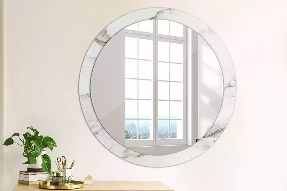Miroir rond avec décoration Marbre blanc