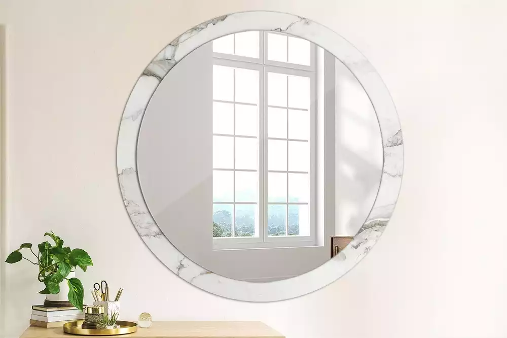 Miroir rond avec décoration Marbre blanc