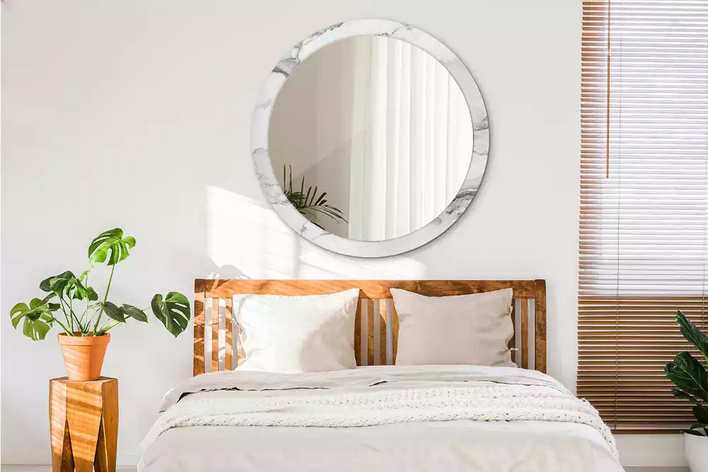 Miroir rond avec décoration Marbre blanc
