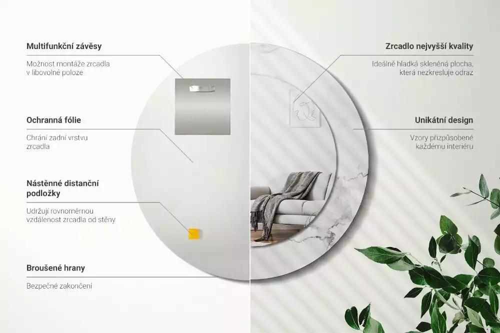 Miroir rond avec décoration Marbre blanc