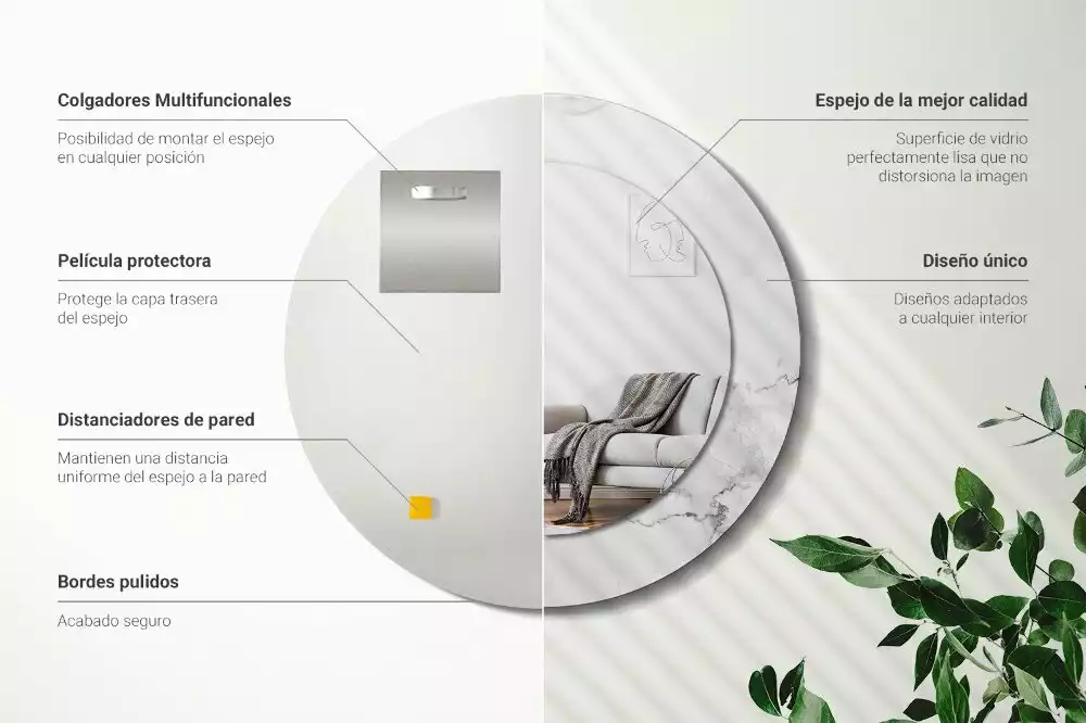 Miroir rond avec décoration Marbre blanc