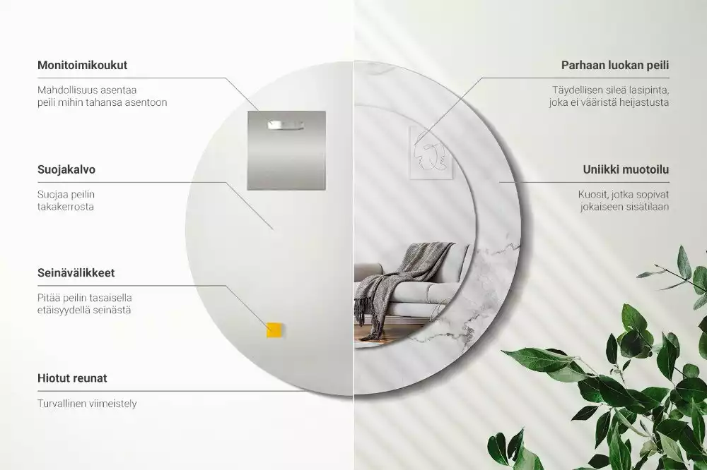 Miroir rond avec décoration Marbre blanc