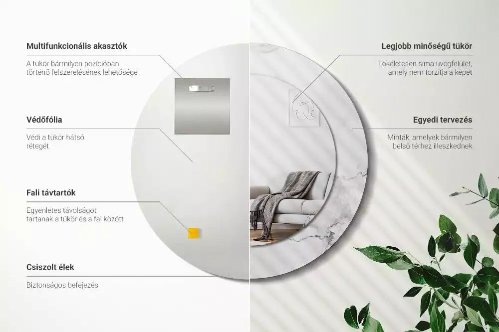 Miroir rond avec décoration Marbre blanc