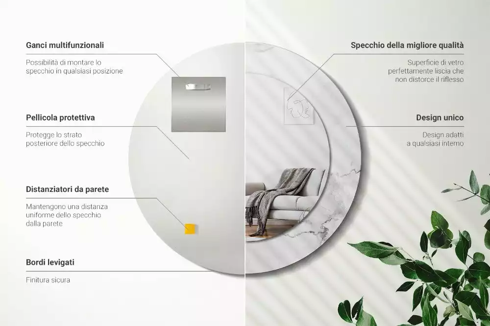 Miroir rond avec décoration Marbre blanc