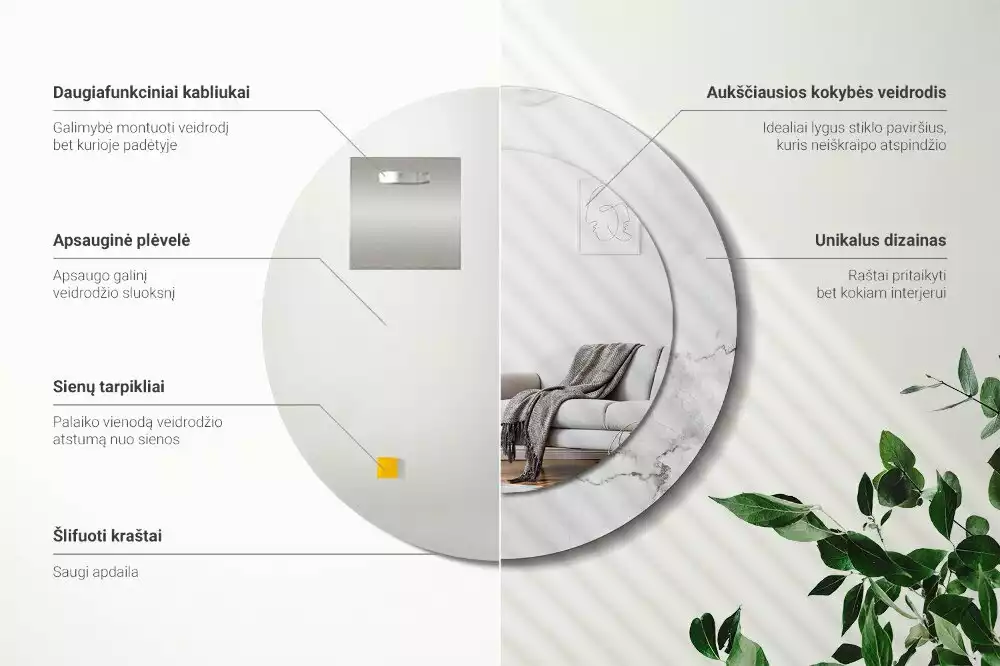 Miroir rond avec décoration Marbre blanc