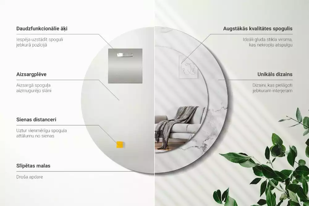 Miroir rond avec décoration Marbre blanc