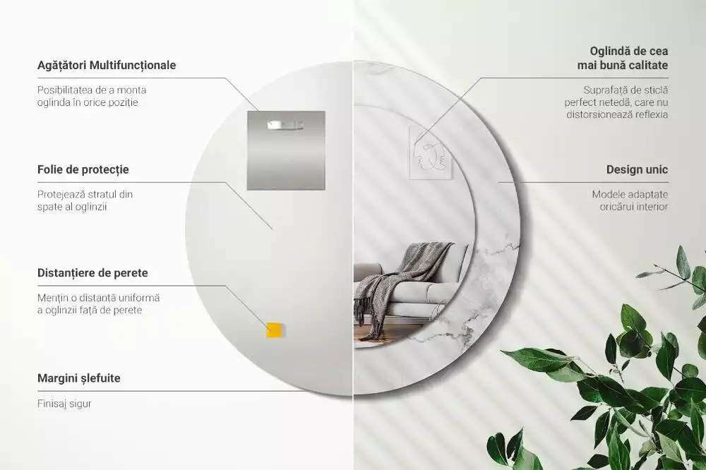Miroir rond avec décoration Marbre blanc