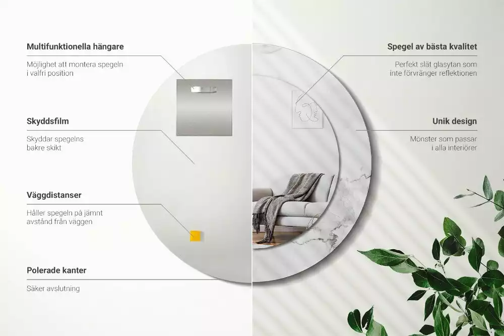 Miroir rond avec décoration Marbre blanc