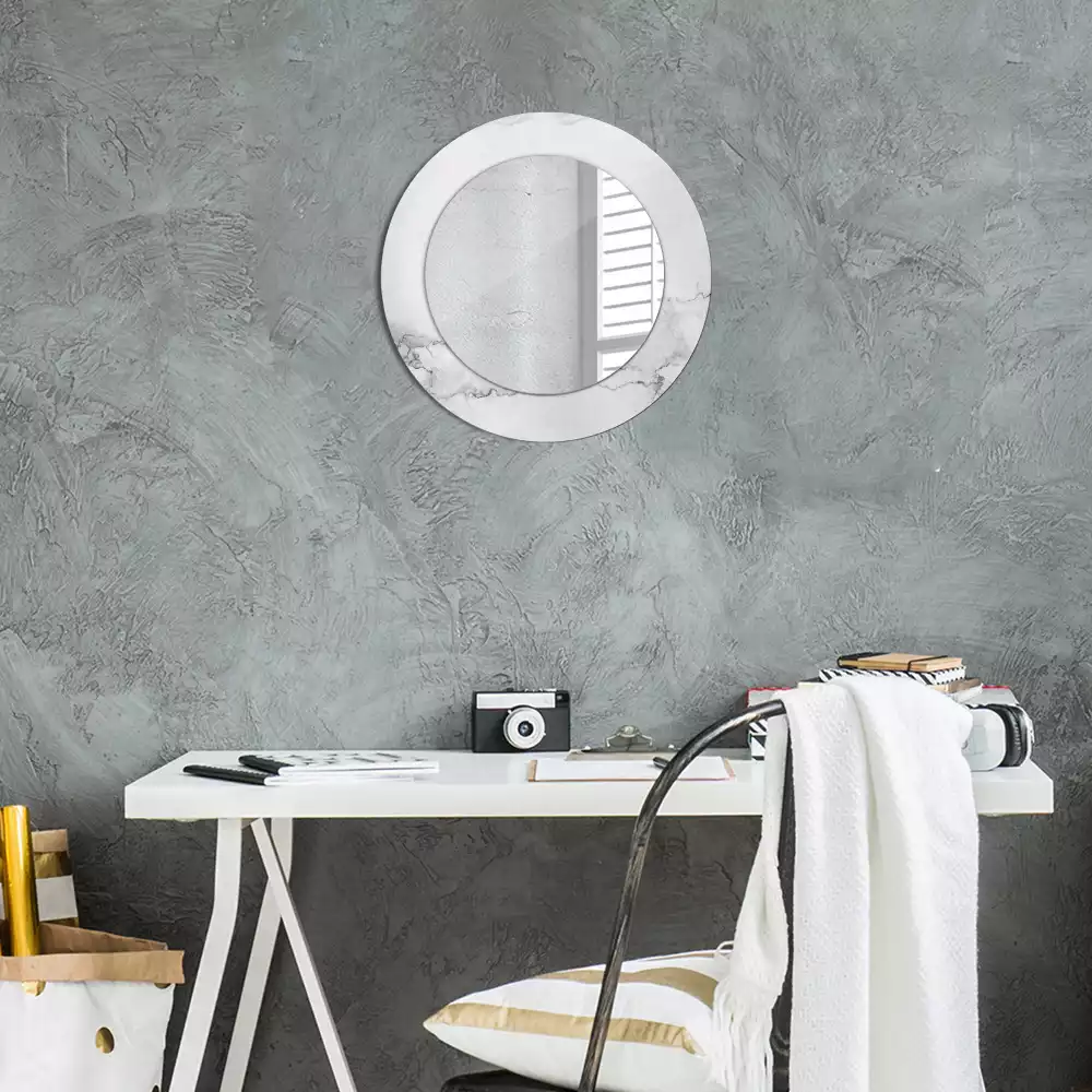Miroir rond avec décoration Marbre blanc