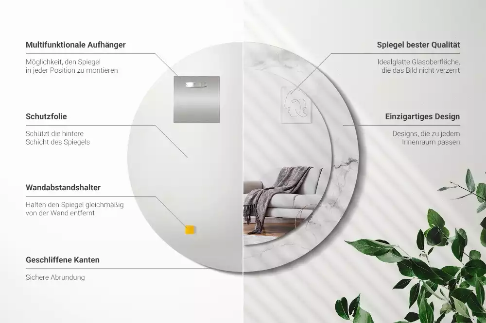 Miroir rond avec décoration Marbre blanc