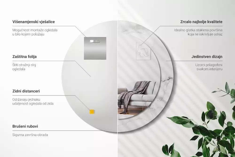 Miroir rond avec décoration Marbre blanc