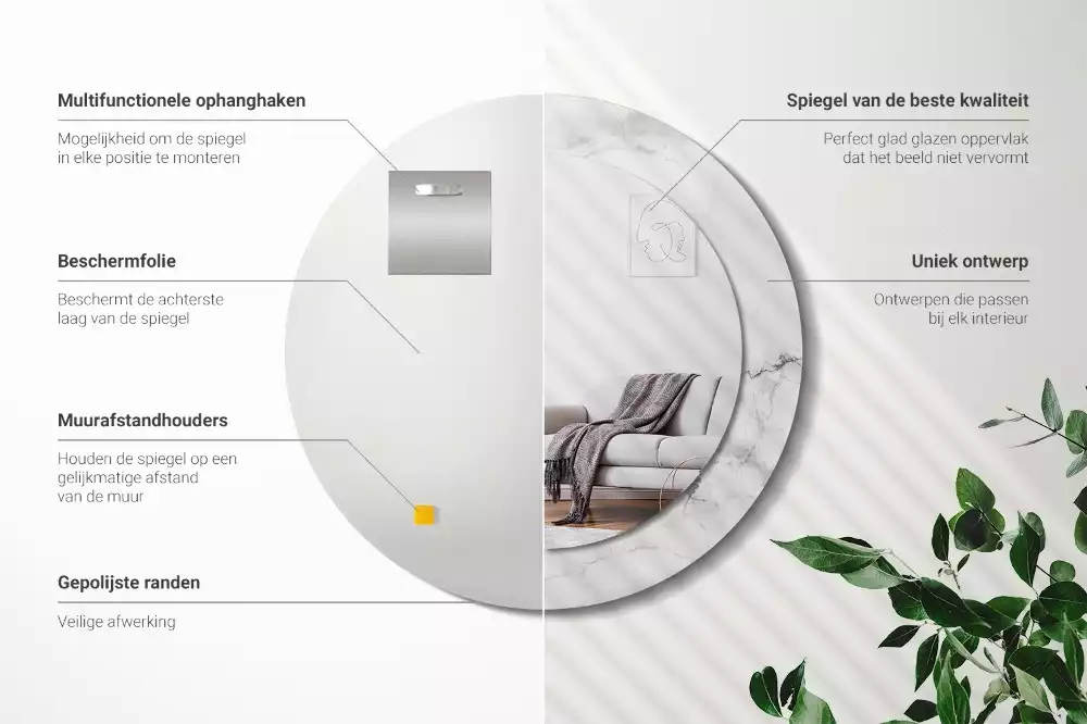 Miroir rond avec décoration Marbre blanc