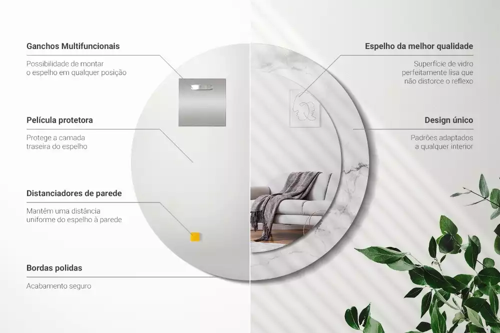 Miroir rond avec décoration Marbre blanc