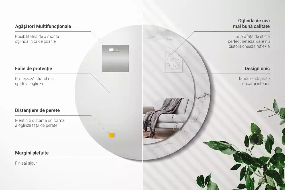 Miroir rond avec décoration Marbre blanc