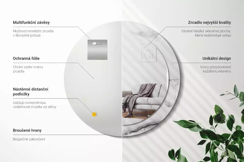 Miroir rond avec décoration Marbre blanc