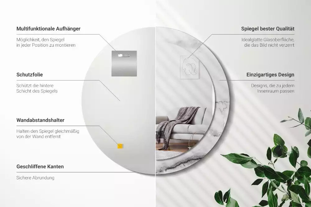 Miroir rond avec décoration Marbre blanc