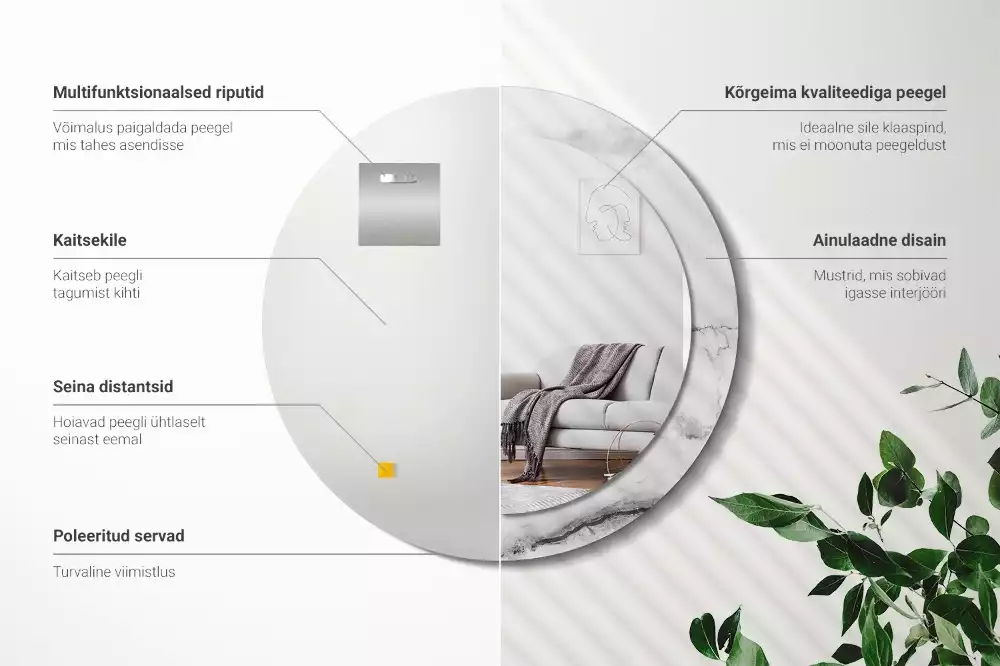 Miroir rond avec décoration Marbre blanc
